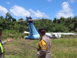 Polres Yapen Laksanakan Olah TKP Tergelincinrya Pesawat Trigana Air