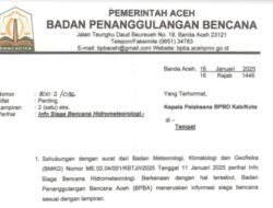 Badan Penanggulangan Bencana Aceh Imbau Waspadai Bencana Hidrometeorologi