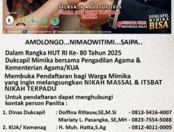 Disdukcapil Mimika Gelar Nikah Massal dan Itsbat Nikah Terpadu Gratis Untuk 100 Pasutri Menyambut HUT RI ke 80