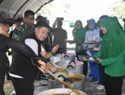 KODIM 1710/MIMIKA GELAR MASAK BESAR BOBON SANTOSO DAN OLAH RAGA BERSAMA DHARMA PERTIWI CABANG MIMIKA
