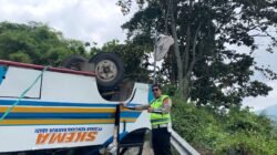 Diduga Tak Kuat Menanjak, Micro Bus Terguling di Jalan Banding Agung OKU Selatan