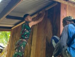 Rangka Plafon MCK Umum Program TMMD Reg ke 128 di Keakwa Mulai Dikerjakan